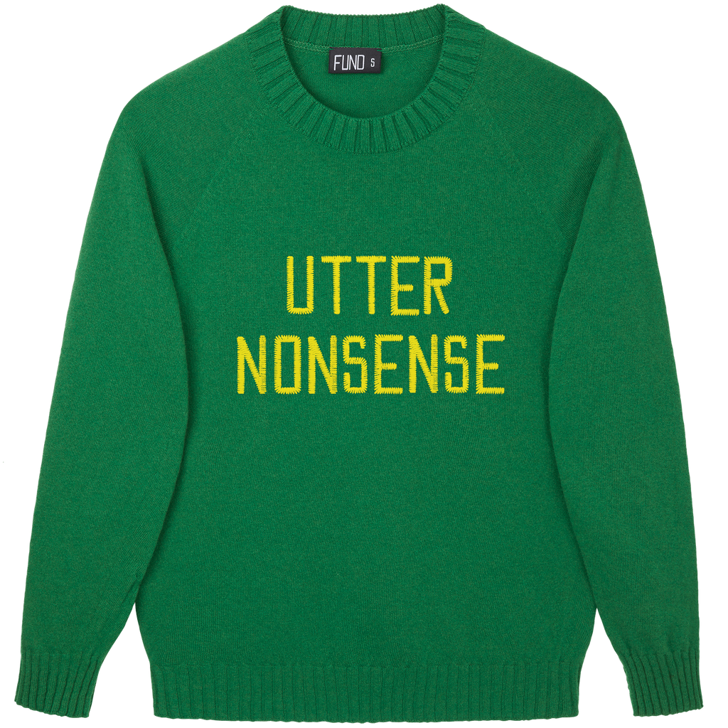 Made-in-England "Utter Nonsense" Embroidered Jumper Green/Yellow Archive Edit in Green
