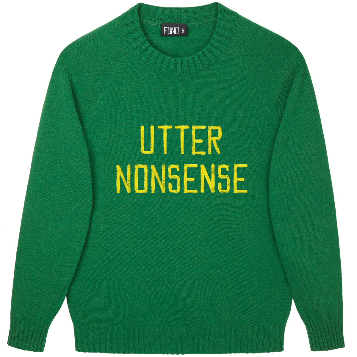 Made-in-England "Utter Nonsense" Embroidered Jumper Green/Yellow Archive Edit in Green