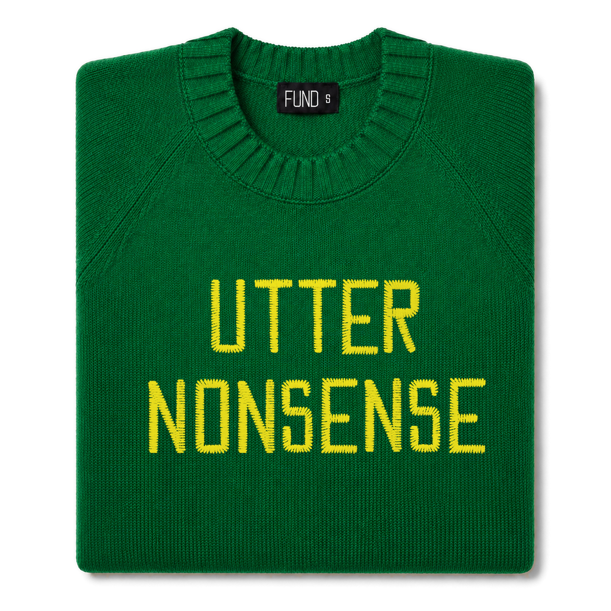 utter-nonsense-embroidered-jumper-green-yellow-archive-edit folded