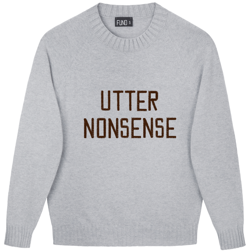 Made-in-England "Utter Nonsense" Embroidered Jumper Grey/Brown Archive Edit in Grey