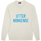 Made-in-England "Utter Nonsense" Embroidered Jumper Ivory/Bright Blue Archive Edit in Ivory