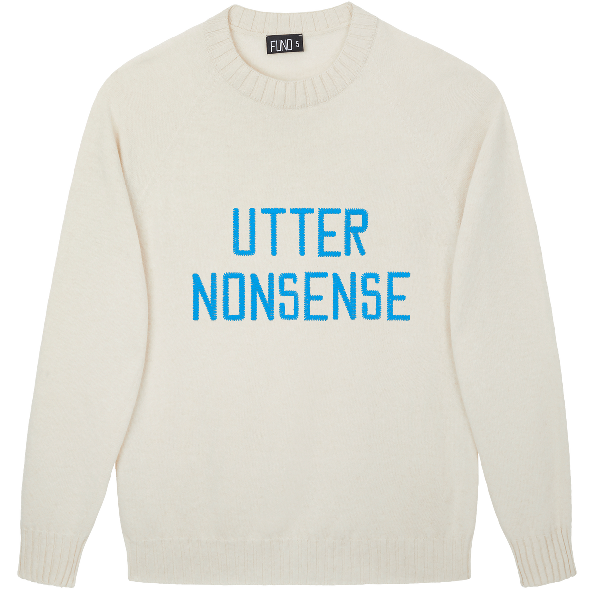 Made-in-England "Utter Nonsense" Embroidered Jumper Ivory/Bright Blue Archive Edit in Ivory