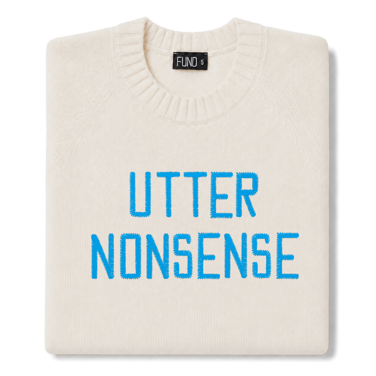 utter-nonsense-embroidered-jumper-ivory-bright-blue-archive-edit folded