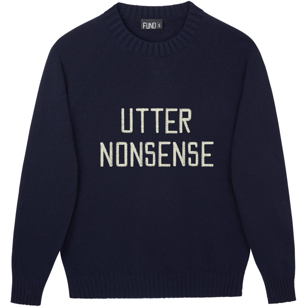 Made-in-England "Utter Nonsense" Embroidered Jumper Navy/Ivory Archive Edit in Navy