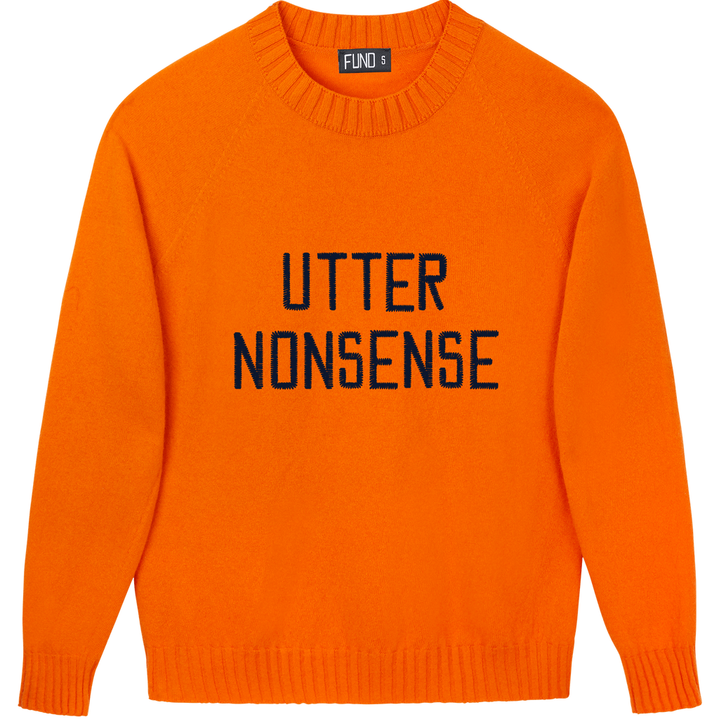 Made-in-England "Utter Nonsense" Embroidered Jumper Orange/Navy Archive Edit in Orange