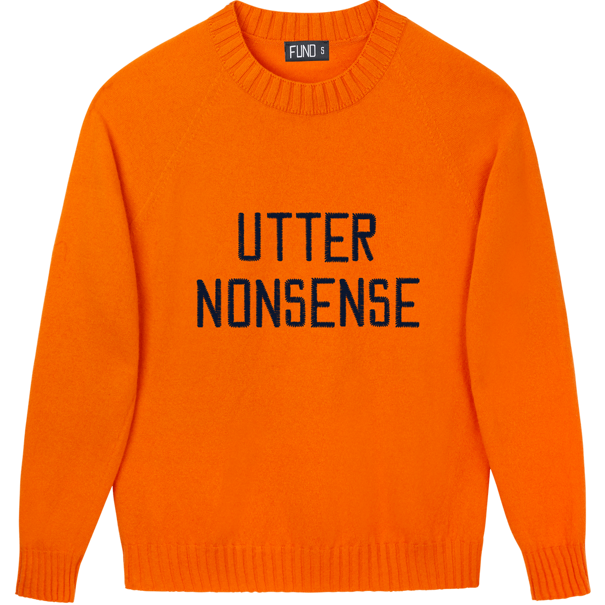Made-in-England "Utter Nonsense" Embroidered Jumper Orange/Navy Archive Edit in Orange