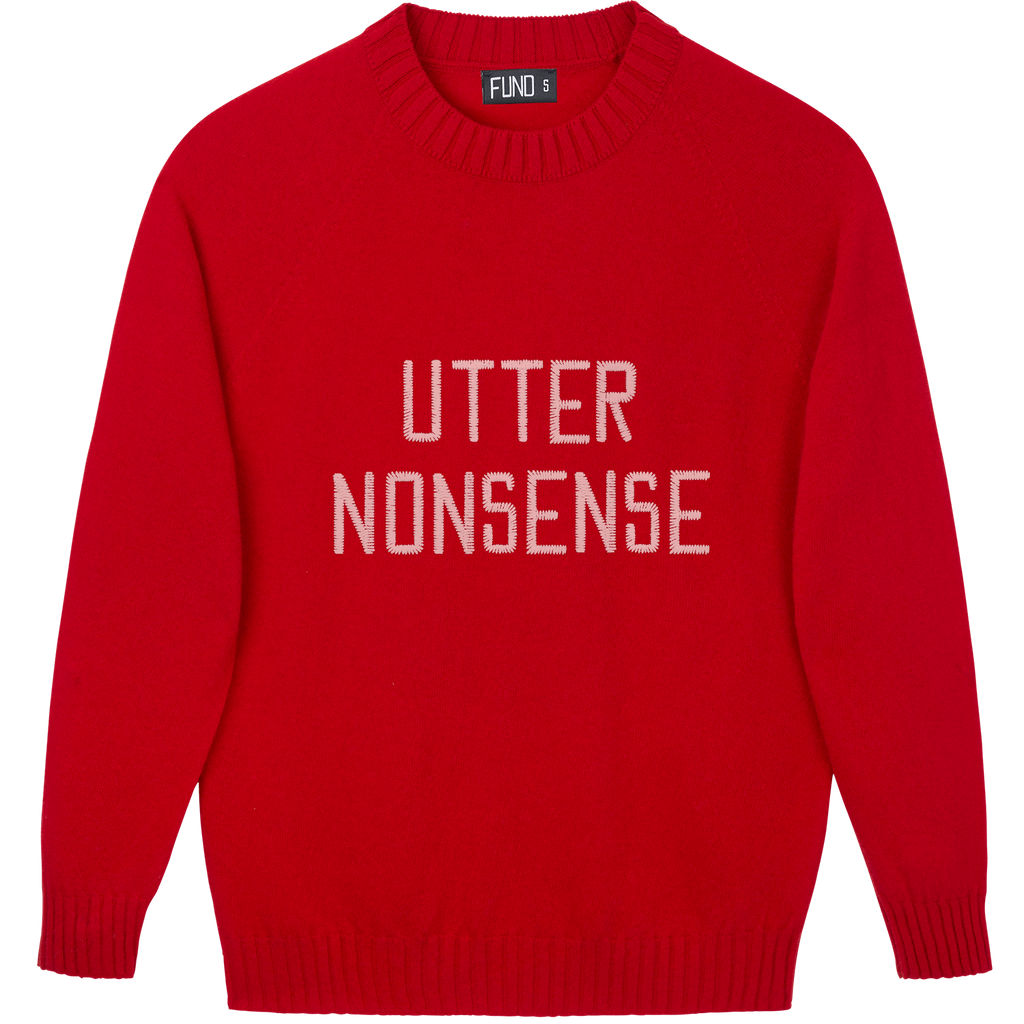 Made-in-England "Utter Nonsense" Embroidered Jumper Red/Pale Pink Archive Edit in Red
