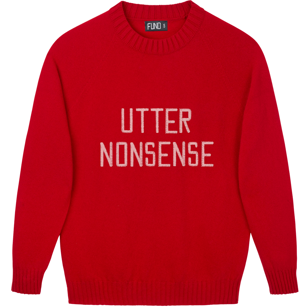 Made-in-England "Utter Nonsense" Embroidered Jumper Red/Pale Pink Archive Edit in Red