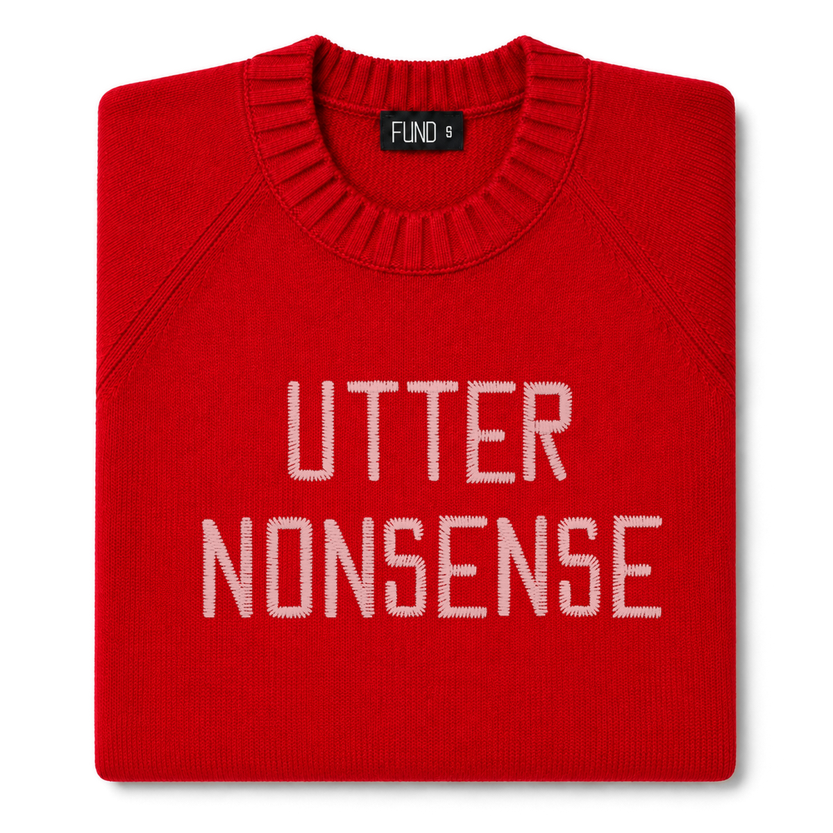 utter-nonsense-embroidered-jumper-red-pale-pink-archive-edit folded