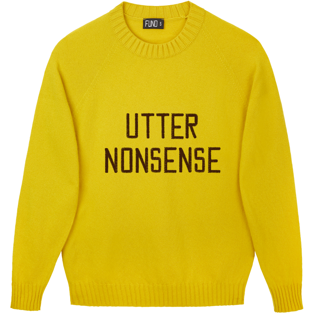 Made-in-England "Utter Nonsense" Embroidered Jumper Yellow/Brown Archive Edit in Yellow