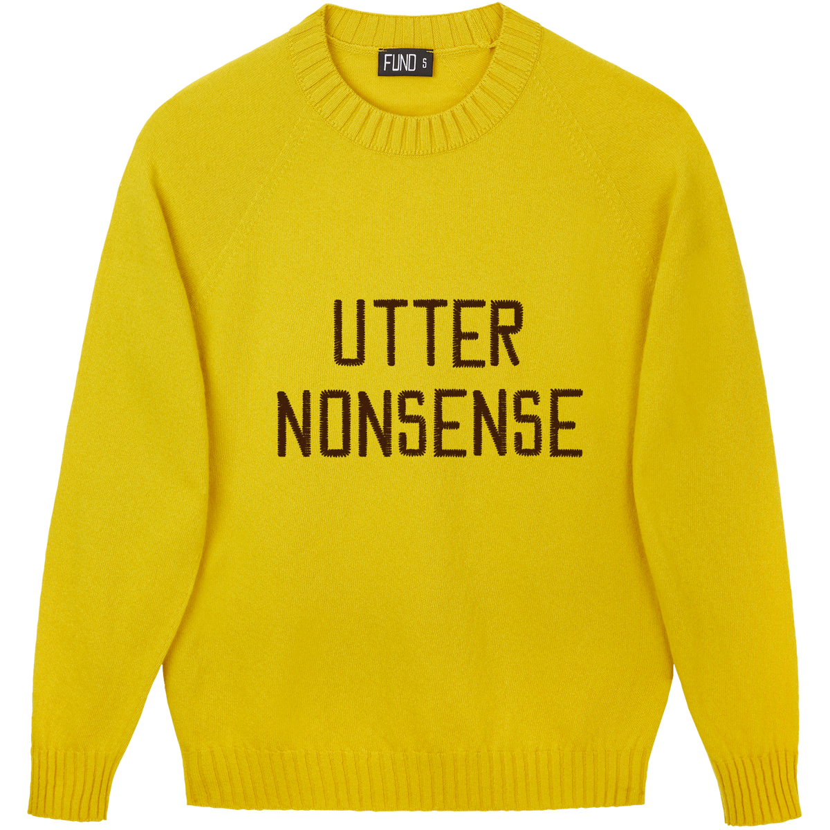 Made-in-England "Utter Nonsense" Embroidered Jumper Yellow/Brown Archive Edit in Yellow