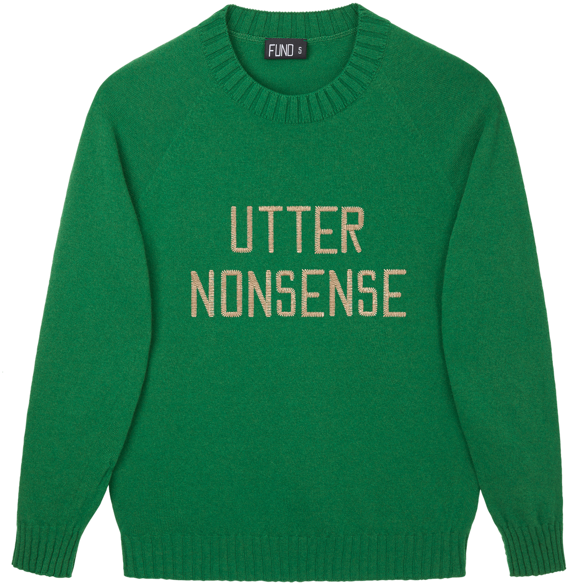Made-in-England "Utter Nonsense" Embroidered Jumper Green/Silver LIMITED EDITION in Green