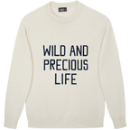 Made-in-England "Wild and Precious Life" Embroidered Jumper Ivory/Navy Archive Edit in Ivory