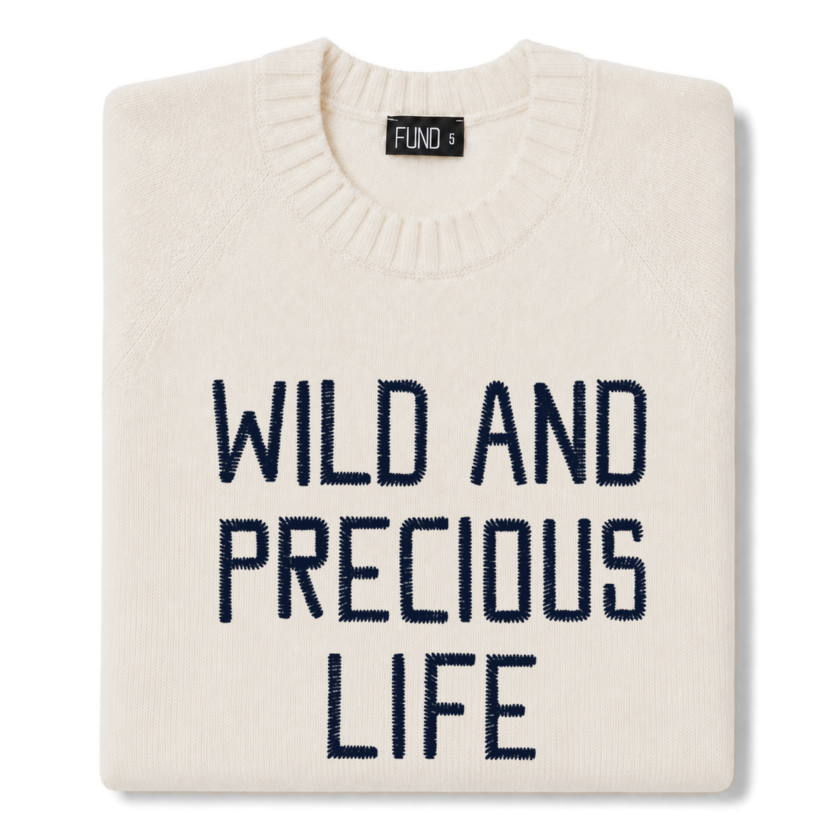 Made-in-England "Wild and Precious Life" Embroidered Jumper Ivory/Navy Archive Edit