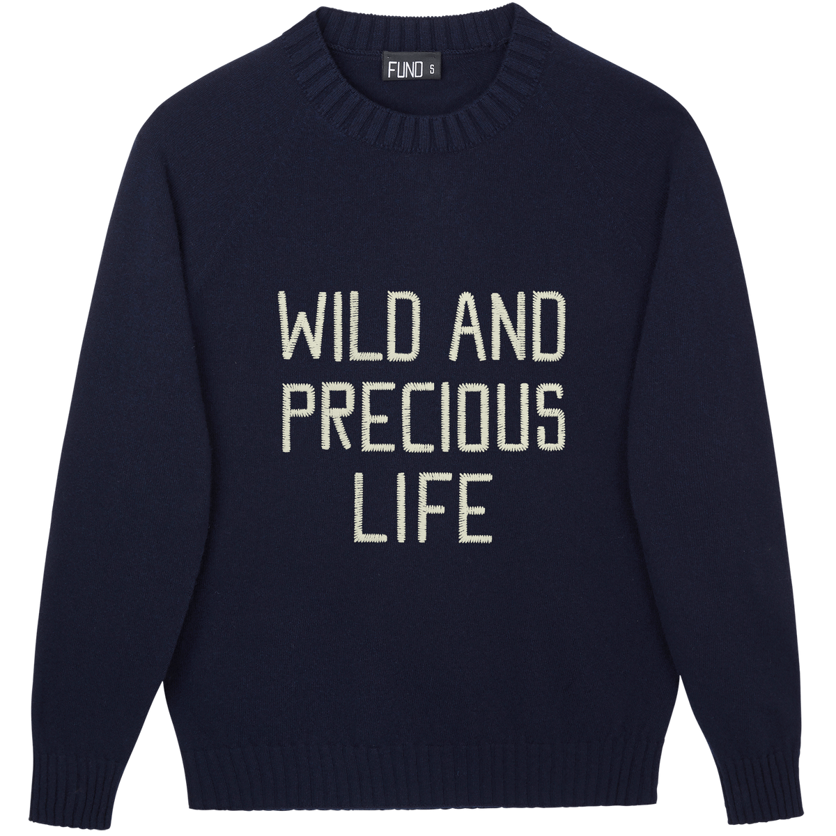 Made-in-England "Wild and Precious Life" Embroidered Jumper in Navy