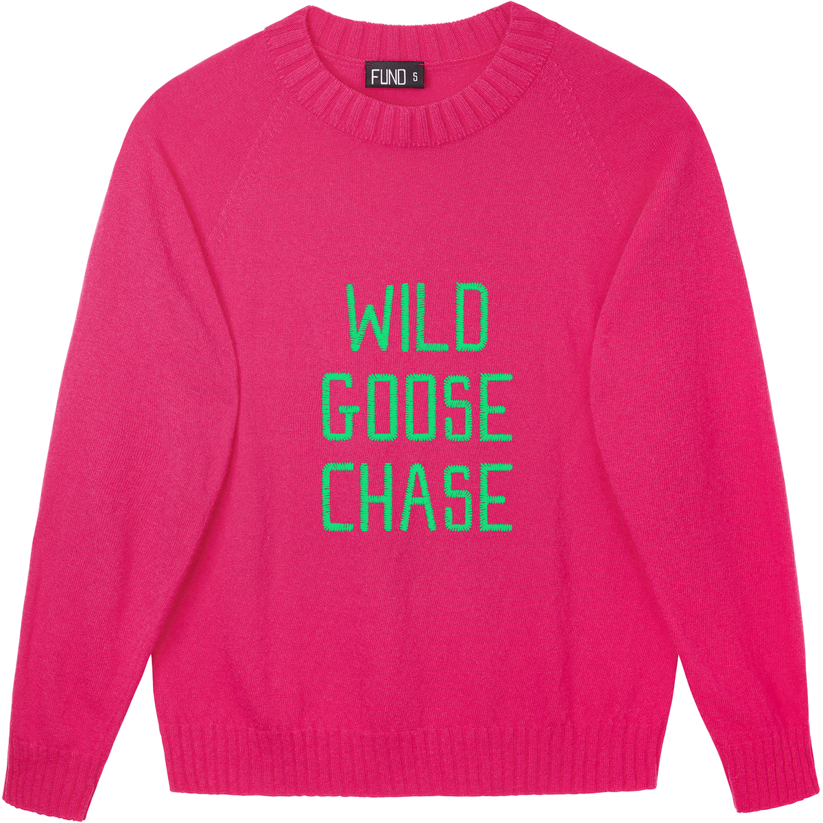 Made-in-England "Wild Goose Chase" Embroidered Jumper Bright Pink/Green Archive Edit in Bright Pink